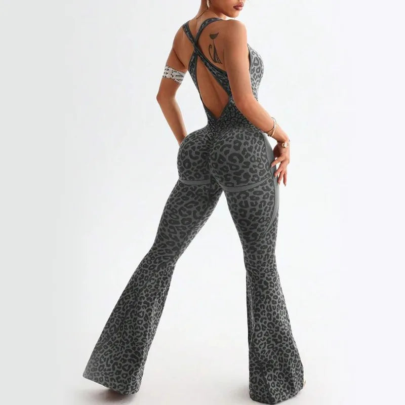 Seamless Leopard Yoga Jumpsuit — One-Piece Workout Bodysuit