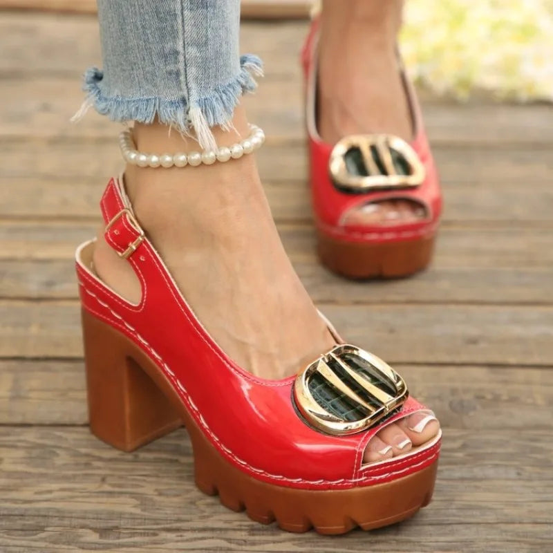 Summer New Women's Fashion Metal High-heeled Sandals Gladiator Casual Versatile Fish Mouth Sandals Roman High Heels Women Shoes