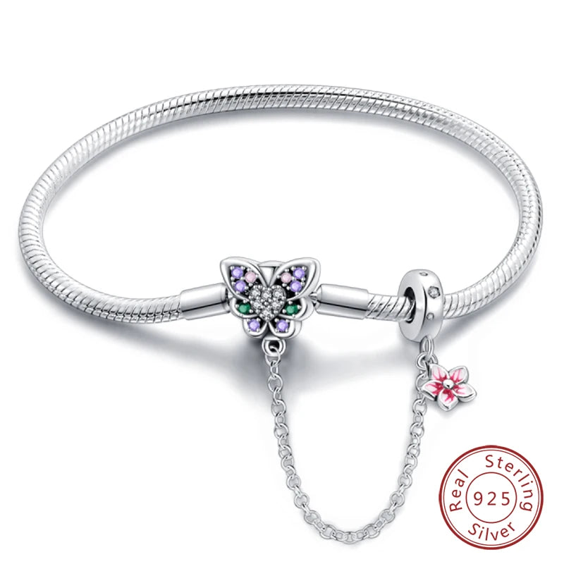 925 Sterling Silver Charm Bracelet – Star Moon Sun Four Leaf Clover Zircon | DIY Birthday Gift for Women (17-20cm)