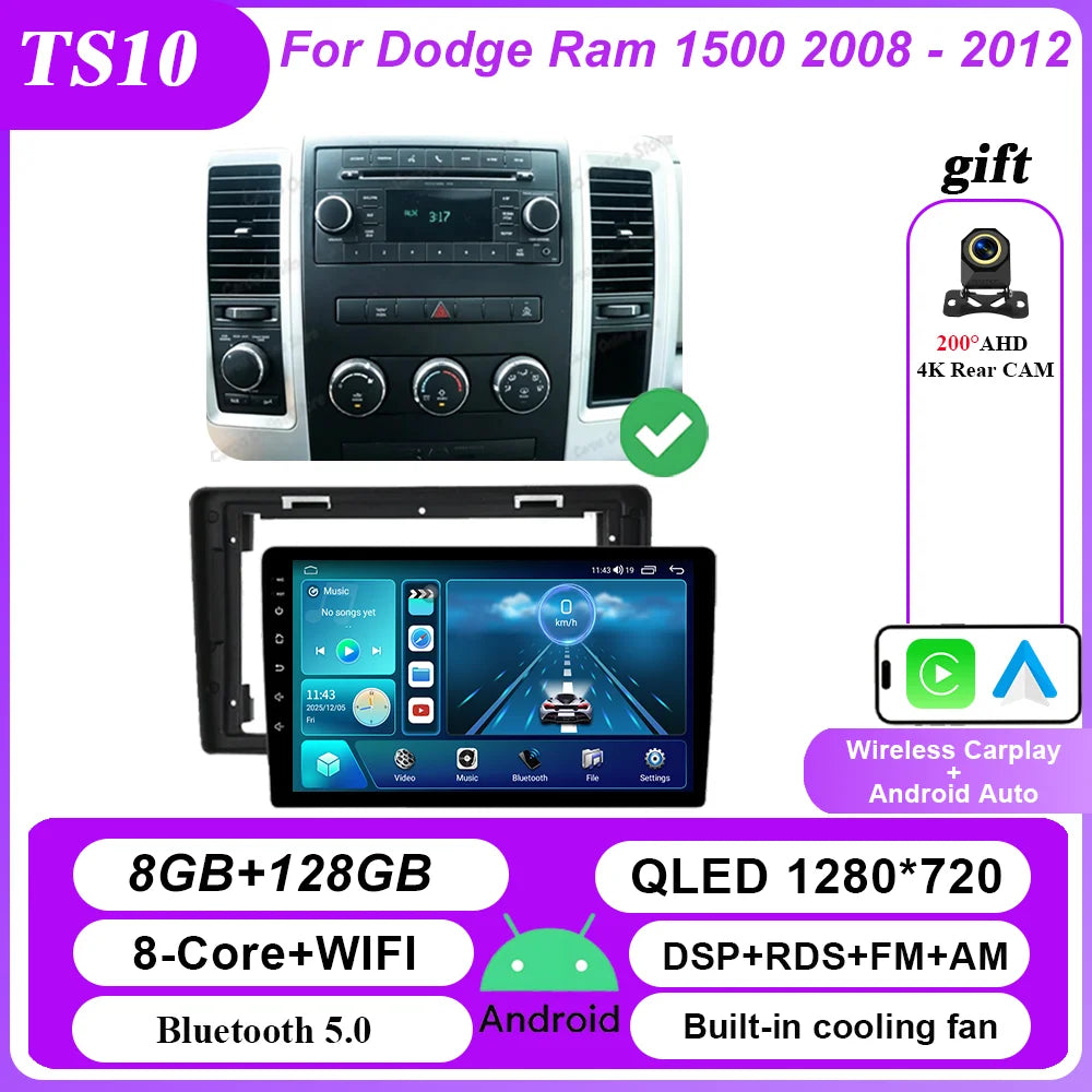 Android 16 Car Stereo for Dodge Ram 1500 2008-2012 - CarPlay & GPS Navigation