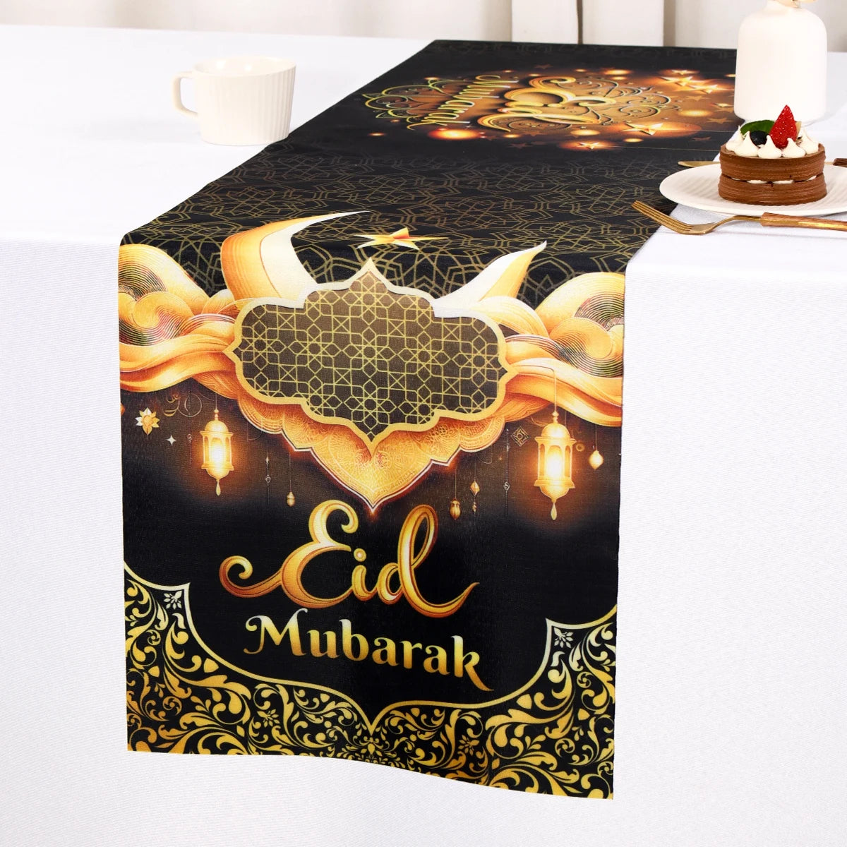 Eid Mubarak Table Runner Ramadan Tablecloths Ramadan Kareem Decoration for Home 2026 Islamic Muslim Party Eid Al Adha Gifts