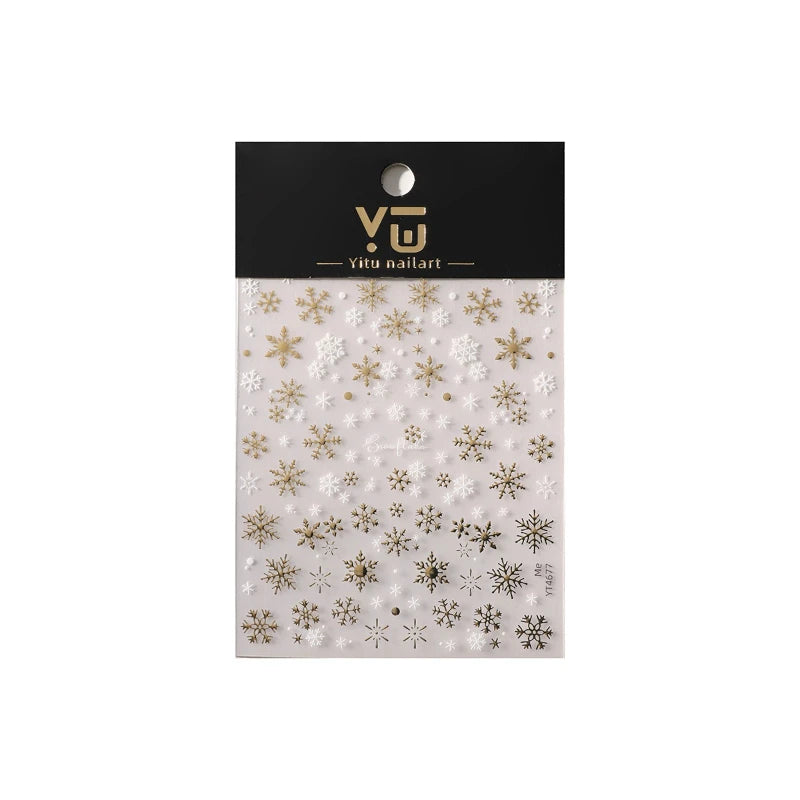 1pcs Christmas Nail Art Sticker with Gold/Silver Foil Snowflakes Iridescent Sparkle Adhesive Backing DIY  3D Nail Decoration