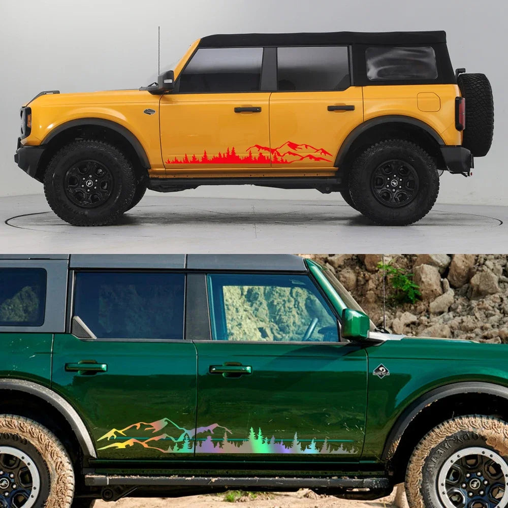 Forest Mountain Range Side Graphic Decal – Vinyl Film Compatible with Ford Bronco 2021 2022 2023