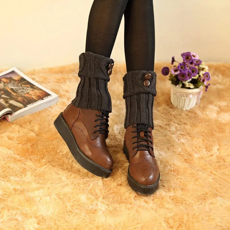 Women's Knit Boot Cuffs, Short Leg Warmers with Buttons