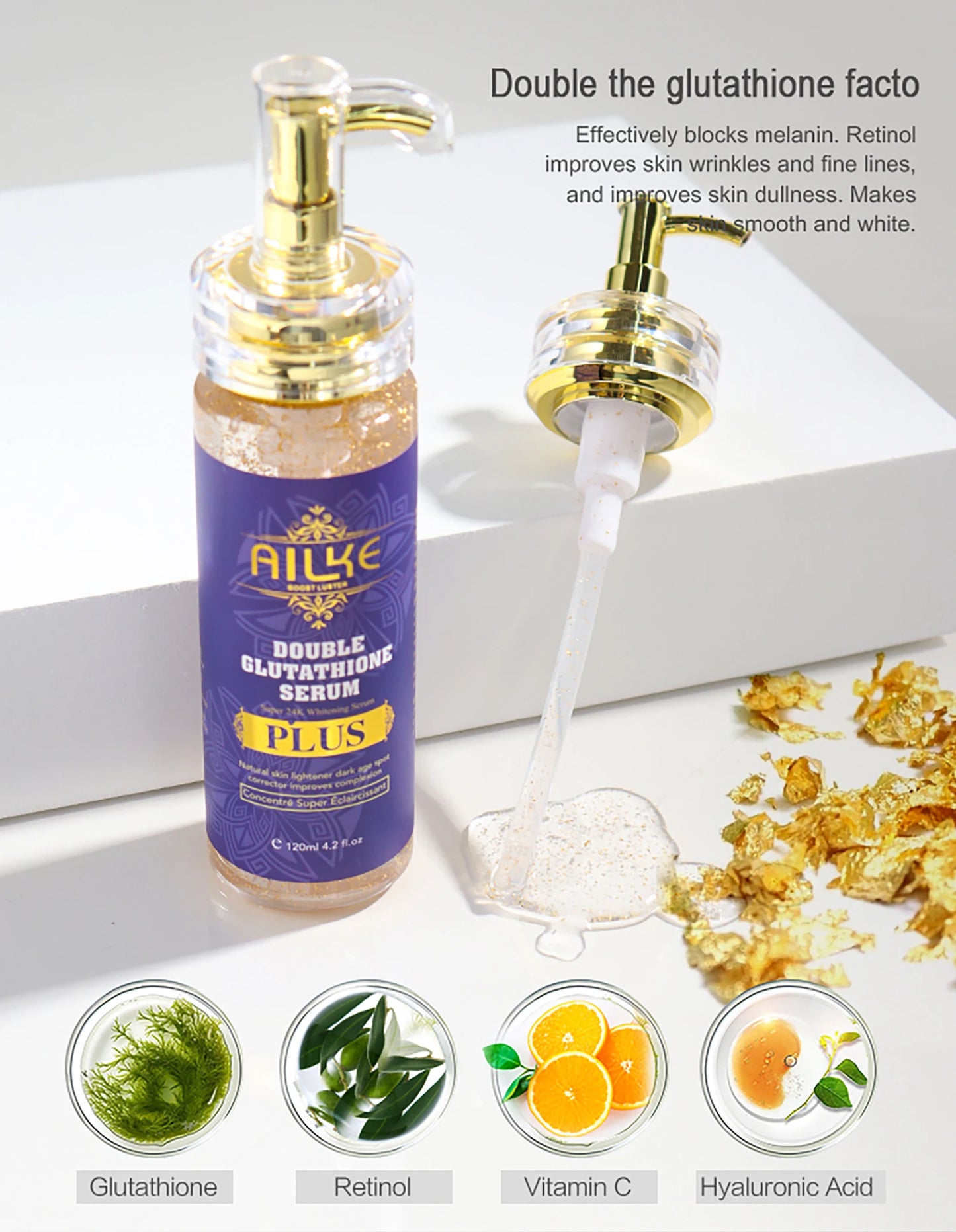 AILKE Skin Lightening Serum for Face and Body, with Double Glutathione, Day And Night Brightening Serum, Support Private Label