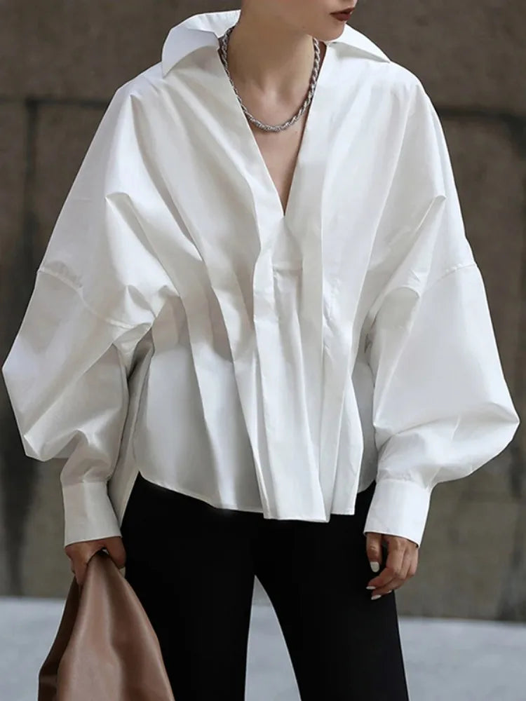 Missuoo Women's Solid Black Oversized V Neck Cotton Blouse 2026 Casual Batwing Sleeve Gathered Waist Buttonless Shirt Top