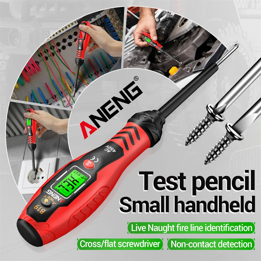 ANENG B19 Cross/flat Screwdriver Pen Small Handheld Test Pencil Non-contact Detection 30-1000V Voltage Buzzer Breakpoint Finder