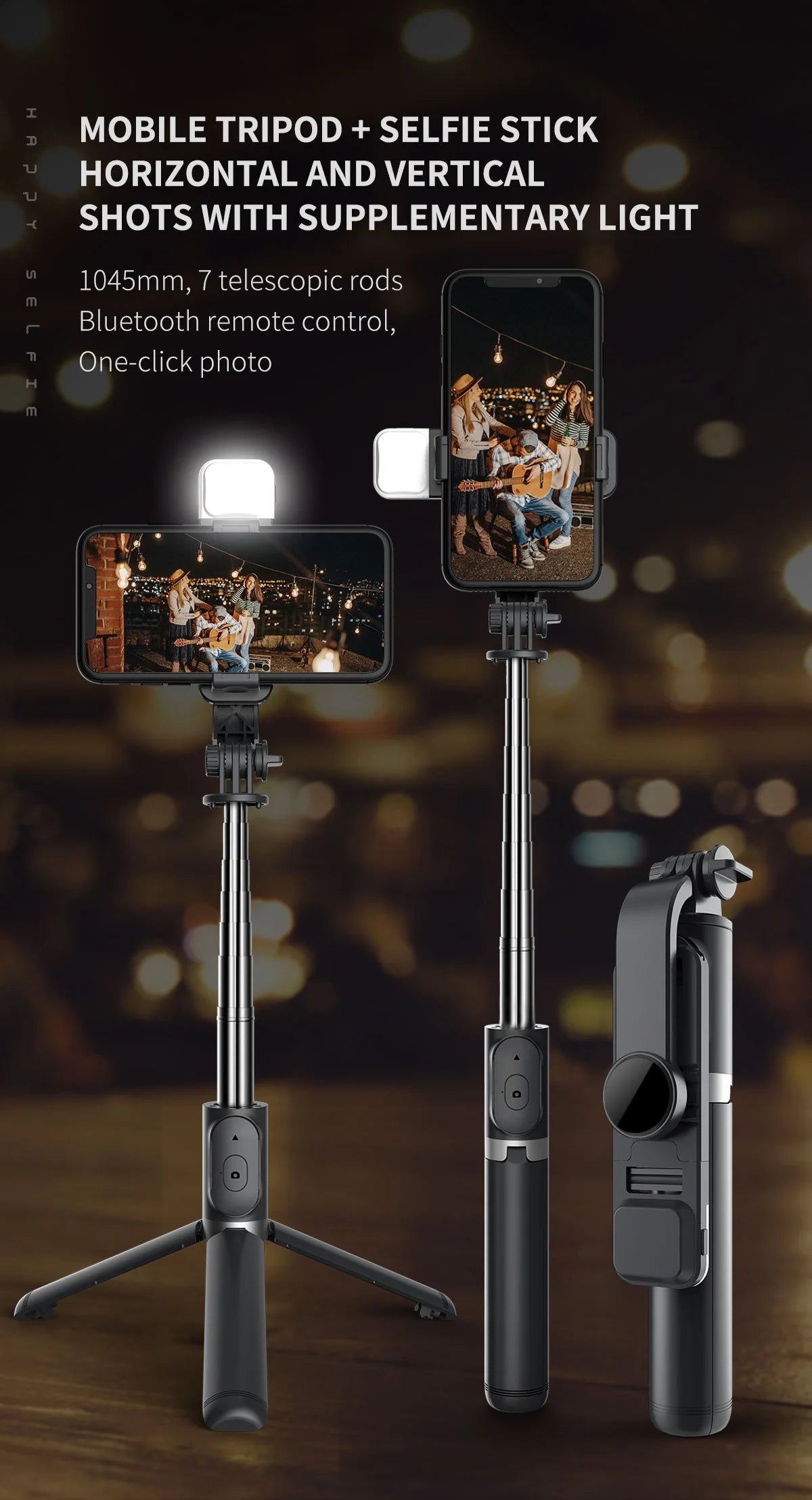 Portable Tripod Phone Selfie Stick – LED Fill Light, Bluetooth Remote & Extendable Stand for TikTok & Live