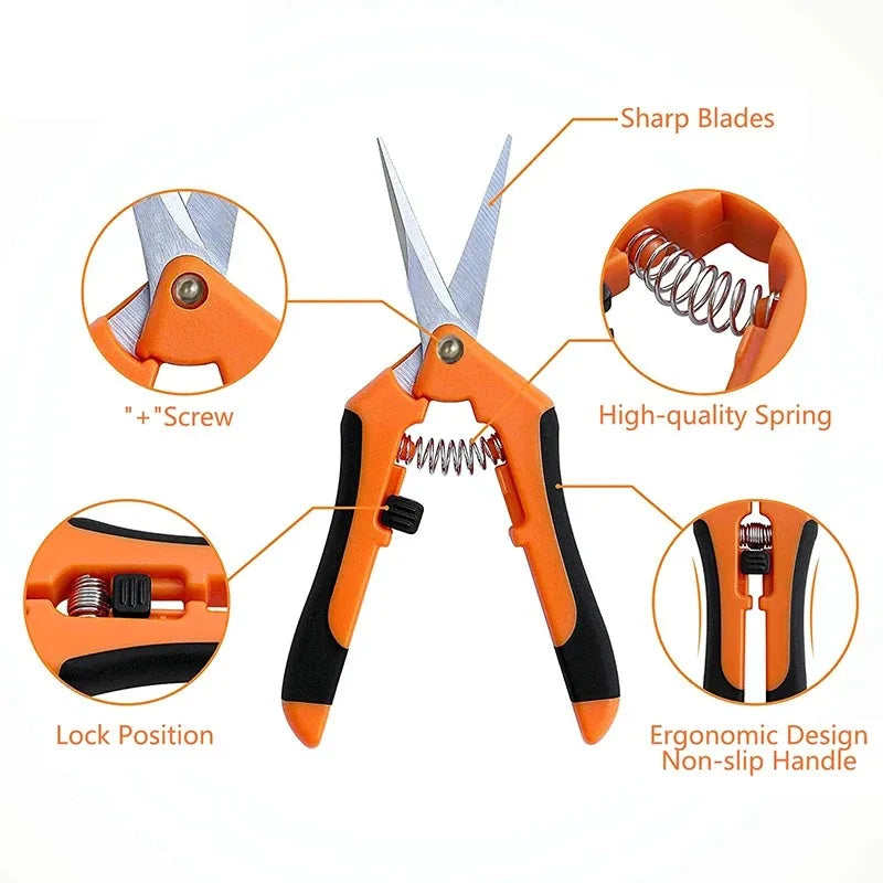3PCS Gardening Scissors Set – Ergonomic Non-Slip Bypass Pruning Shears with Safety Lock | Beginner Garden Kit