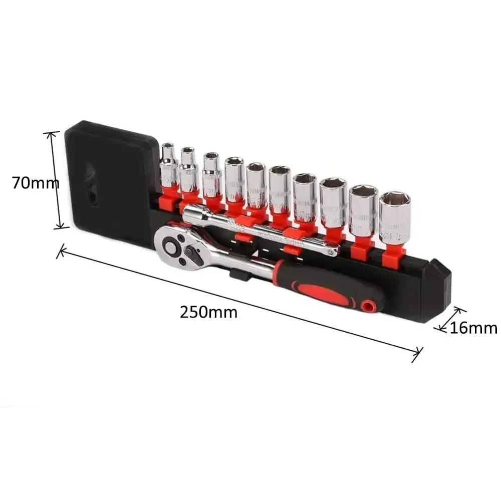 MEYOUTOWN 1/4" Ratchet Socket Wrench Set – Metric Drive Sockets 4-13mm with Extension Rod | Car, Motorcycle & Bicycle Repair Hand Tool