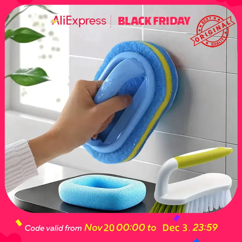 Tiles Sponge Cleaning Brush – Microfiber, Built-in Handle Safe for Hands, Strong Cleaning Power for Kitchen & Bathroom