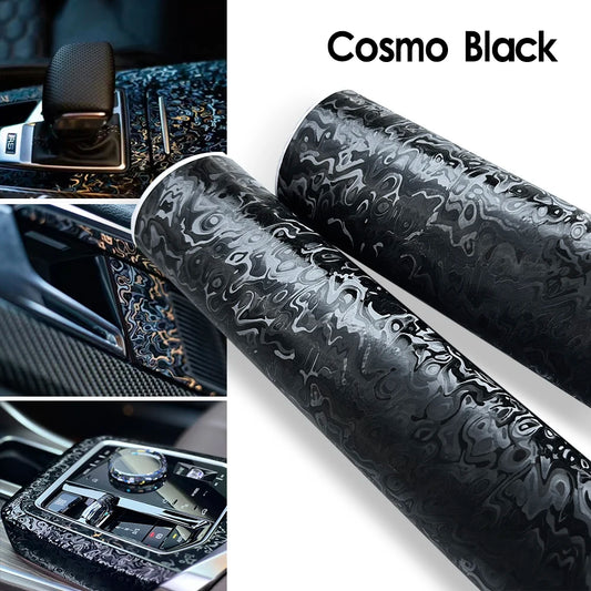 Forged Carbon Fiber Car Wrap — Cosmic Black Vinyl Film, Air-Release