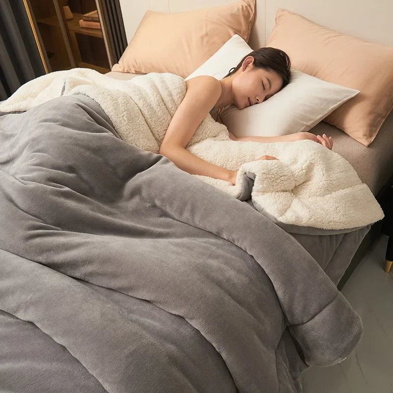 Double Layer Milk Fleece Blanket, Thick Plush Bedspread