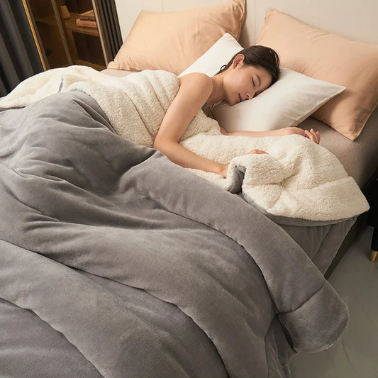 Double Layer Milk Fleece Blanket, Thick Plush Bedspread