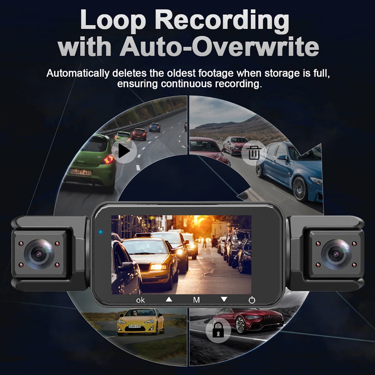 360° Car DVR Dash Cam 4 Lens Front Rear Left Right Inside IPS Screen Rotatable Lens Night Vision 24H Parking G-Sensor Black Box