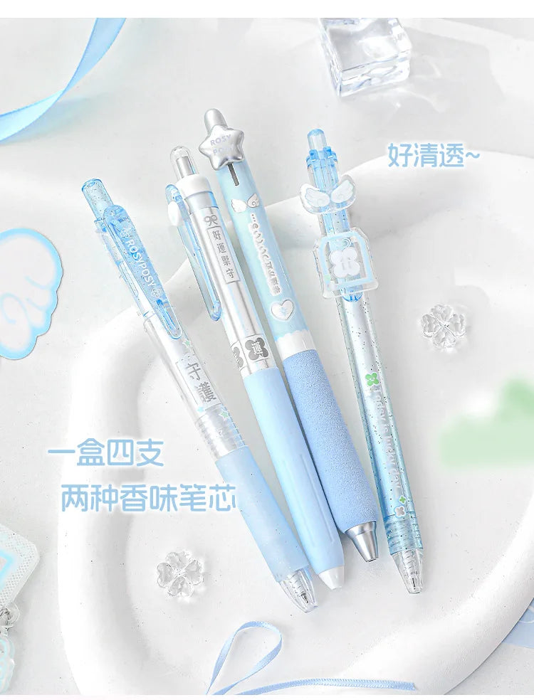 4pcs Good Luck Gel Pens Set Sweety Japanese Style 0.5mm Ballpoint Black Ink for Writing Student Back to School Kids Gift A3142