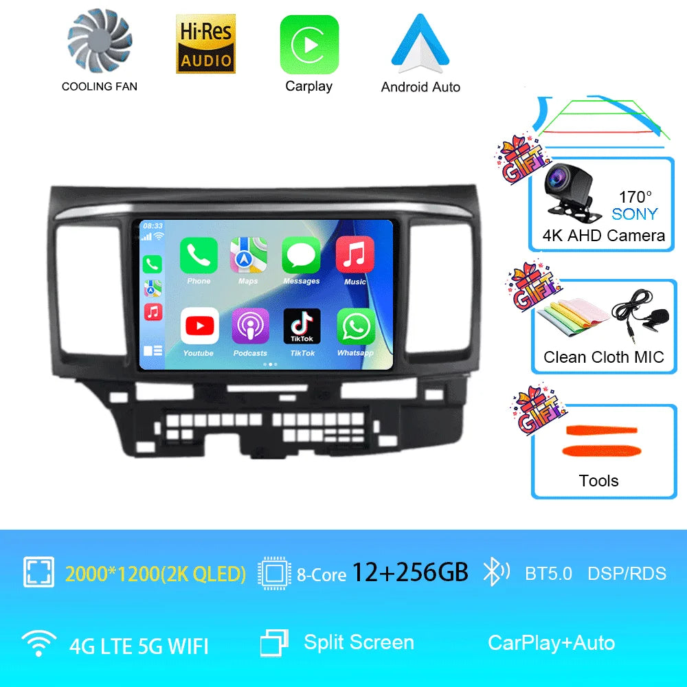 Android 16 For MITSUBISHI LANCER 9 10 X 2008 - 2016 Car Radio video Player 9Inch Stereo Audio GPS Player Carplay Auto Screen