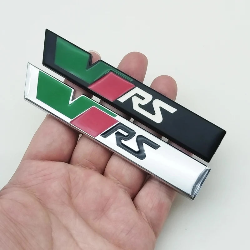 3d Metal RS Logo VRS Car Front Grill Emblem Rear Trunk Badge for Skoda VRS Octavia 1 2 3 Rapid Kodiaq Karoq Fabia Kamiq Superb