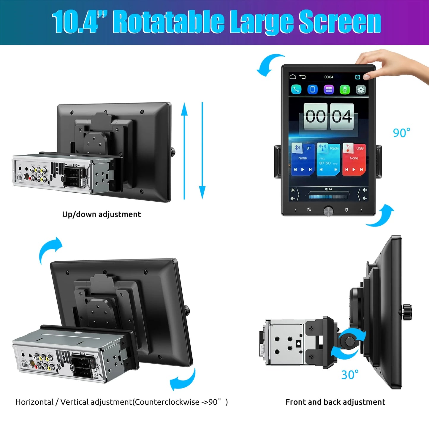 ESSGOO 10.1" Rotatable 1-DIN Car Stereo — Wireless CarPlay, Android Auto, IPS Touchscreen, USB/AUX/TF