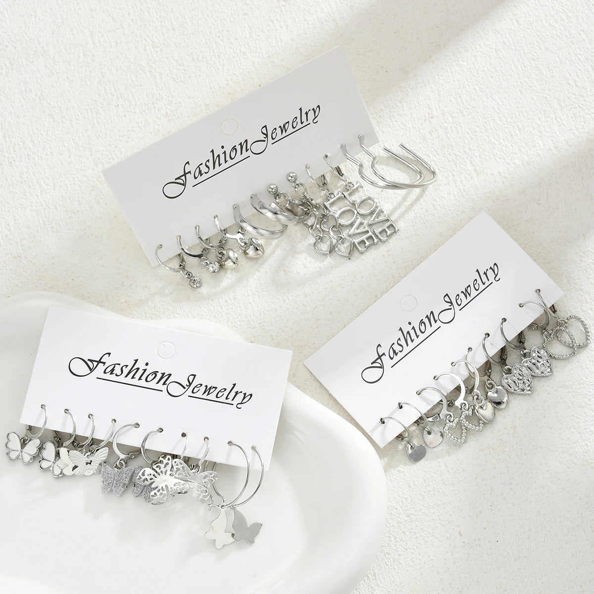Butterfly & Heart Earrings Set — Vintage Cut-Out Drop Jewellery