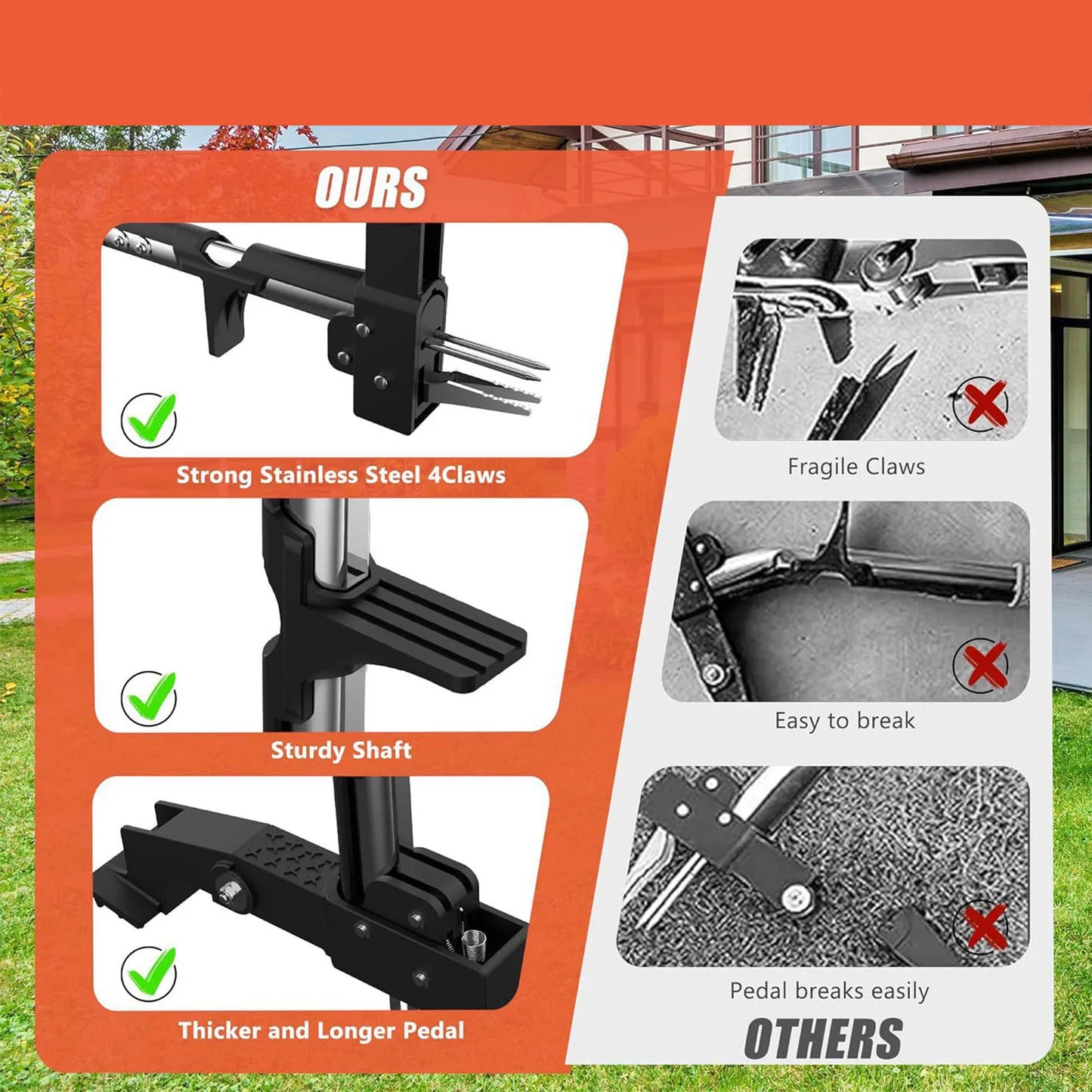 Weed Puller Tool Lightweight Aluminum Quick Adjustable Gardening Stand Up Weeder Puller with Ergonomic Long Handlewith for Home