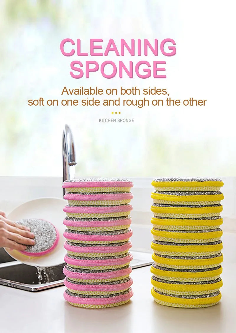 Kitchen Double-Sided Dishwashing Sponge Reusable Brushing Pots Wipes Pans Cleaning Cloth Home Grease Removal Dishwashing Cloth