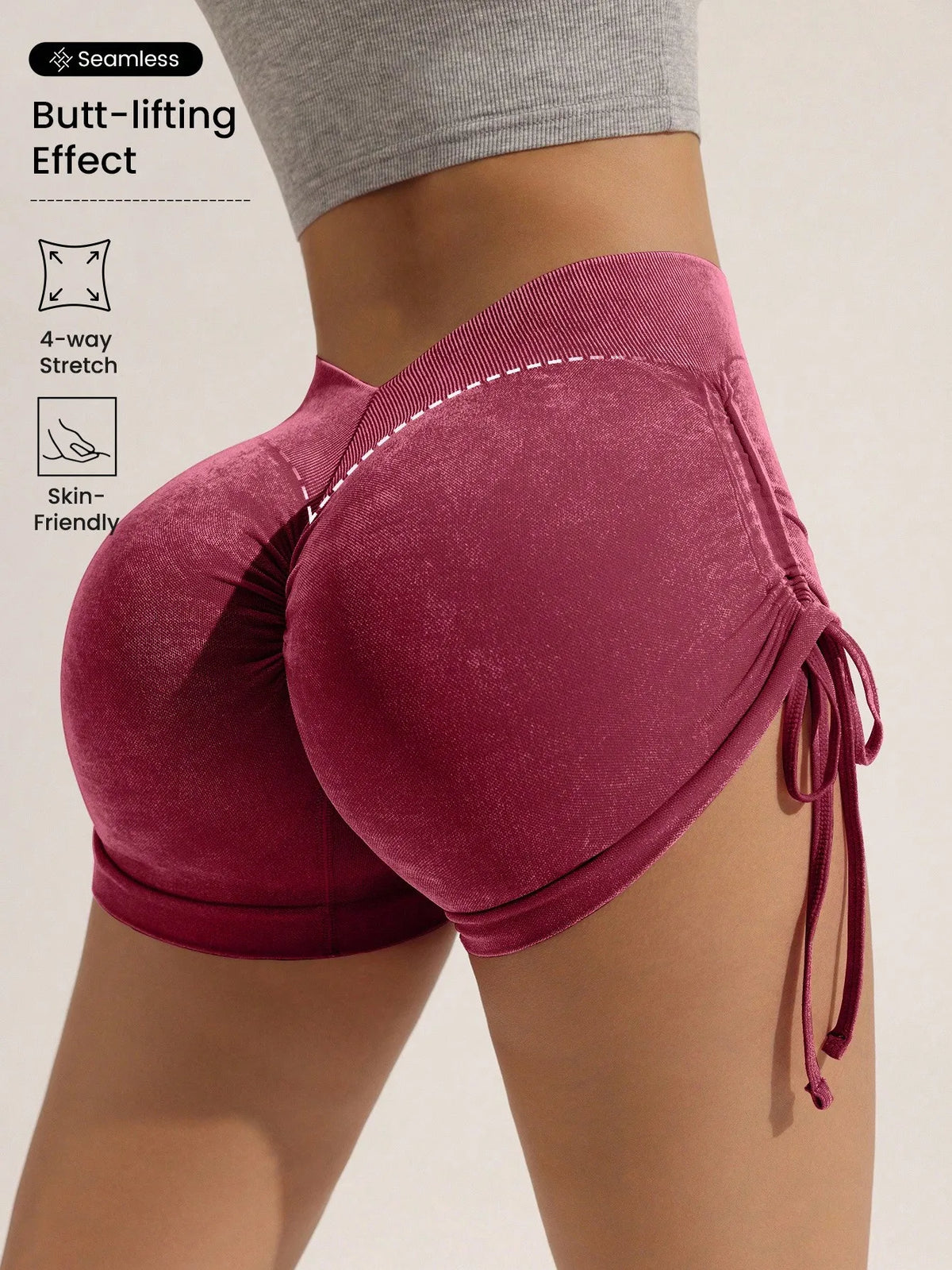 Drawstring frosted shorts for women, peach lifting buttocks, fitness cycling, three part pants, running sports, frosted shorts