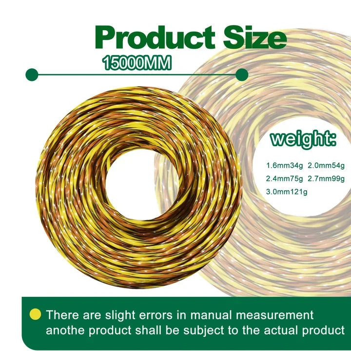 1.6~3.0mm*15m Upgrade Tricolor Spiral Trimmer Line Weed String Trimmer Line Brush Cutter Thread Trimmer