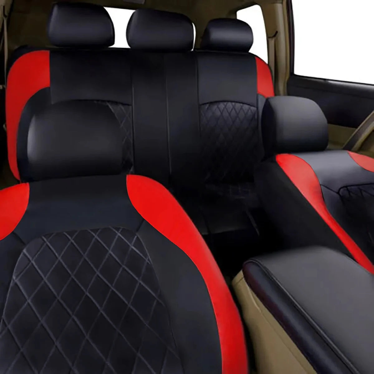 All-Season Quilted PU Leather Car Seat Cover, Waterproof Set