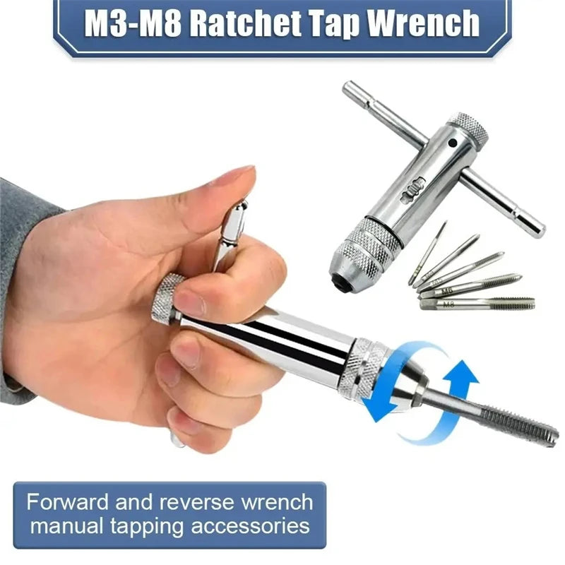 6 in 1 Ratchet T Tap Adjustable Holder Wrench With M3-M8 Screw Machine Hand Tool Thread Metric Plug T-shaped Tapping Tools