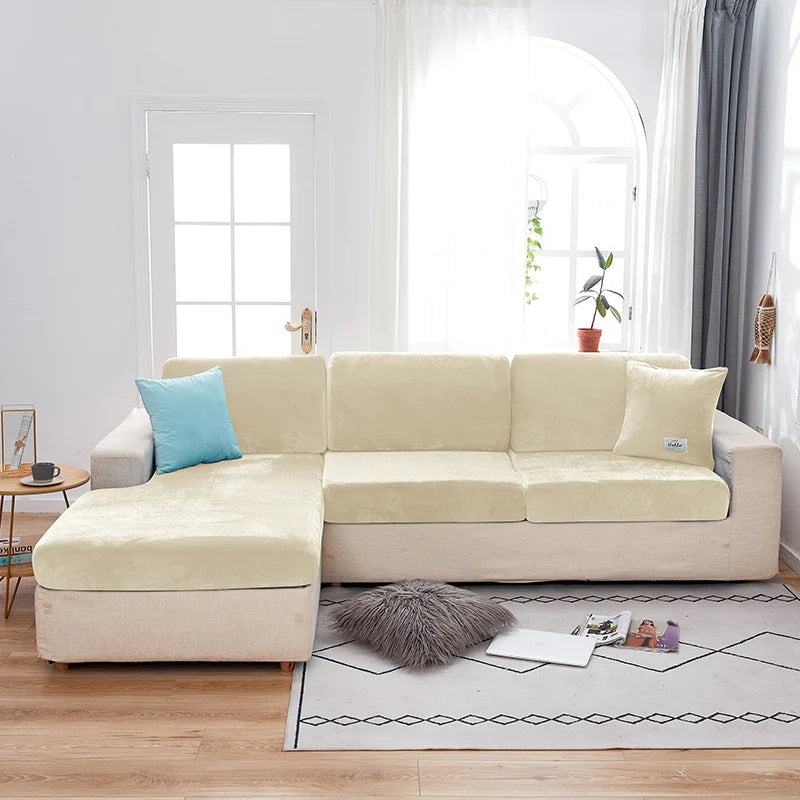 Velvet Sofa Covers for Living Room Elastic Plush Sofa Seat Cushion Cover Soft Couch Slipcover Furniture Protector for Home