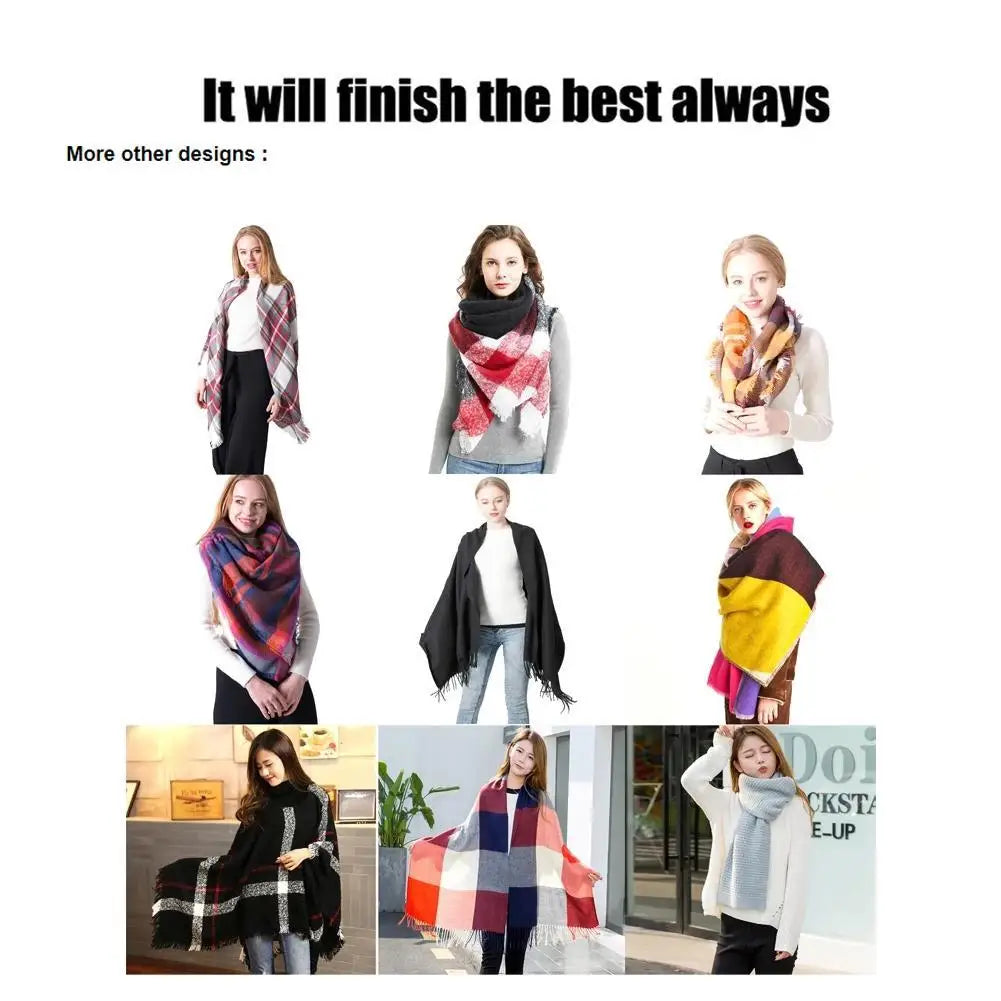 Unisex Plaid Knit Shawl Scarf - Faux Cashmere Winter Wrap - photo 4