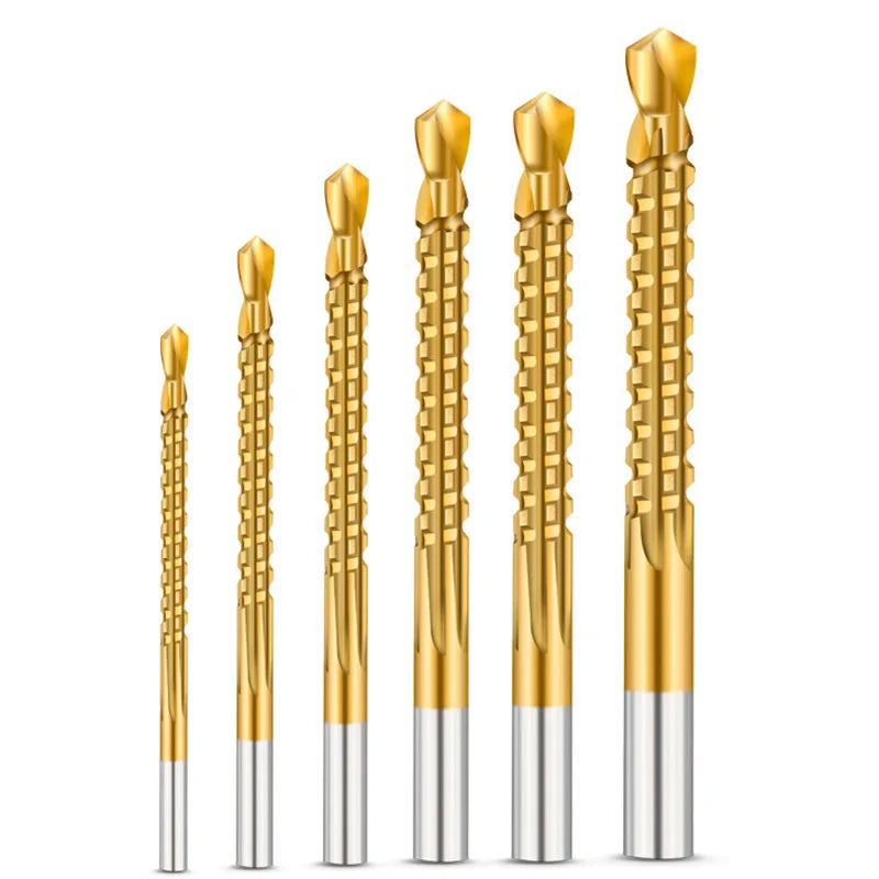 6 Pc HSS Twist Drill Bit Set 3-8mm, Titanium Serrated Cutting