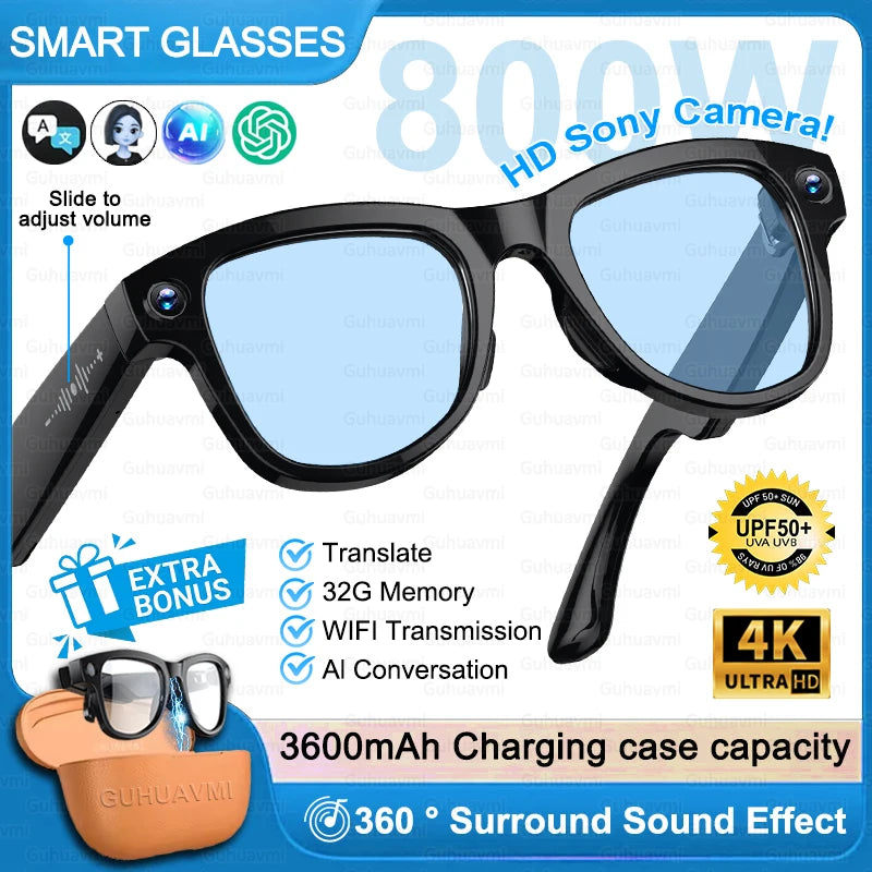 AI Smart Glasses — 4K Camera, Translation & Charging Case