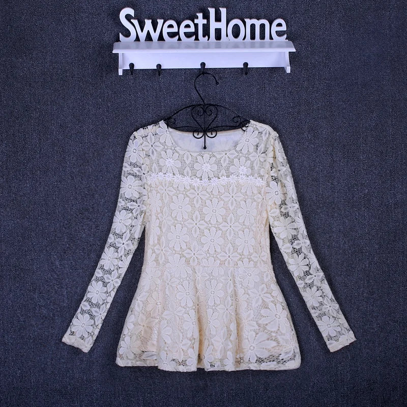 Women's Vintage Lace Long Sleeve Blouse - Pleated Plus Size Top - photo 12