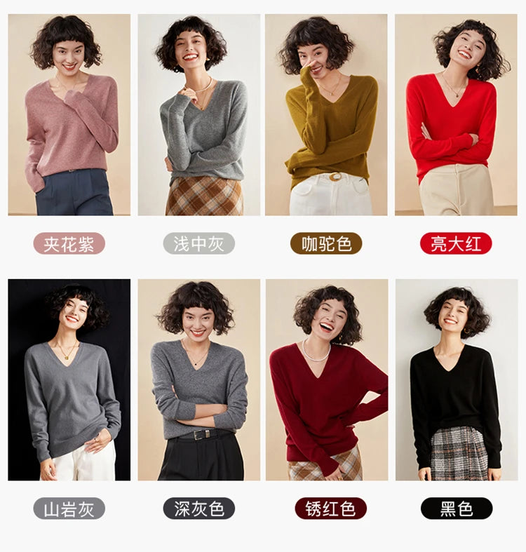 Women's Cashmere V-Neck Sweater, Knit Pullover