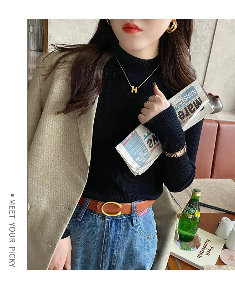 Women's Mock Neck Knit Sweater, Slim Basic Pullover