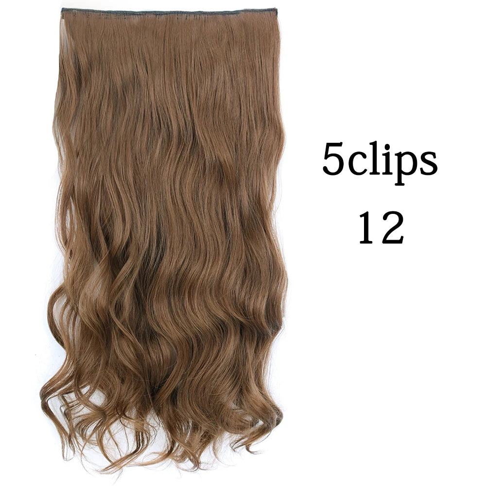 Synthetic 5 Clip In Hair Extensions Long Curly Hairstyle Hairpiece Natural Brown Black 80cm Heat Resistant  Fake Hair For Women