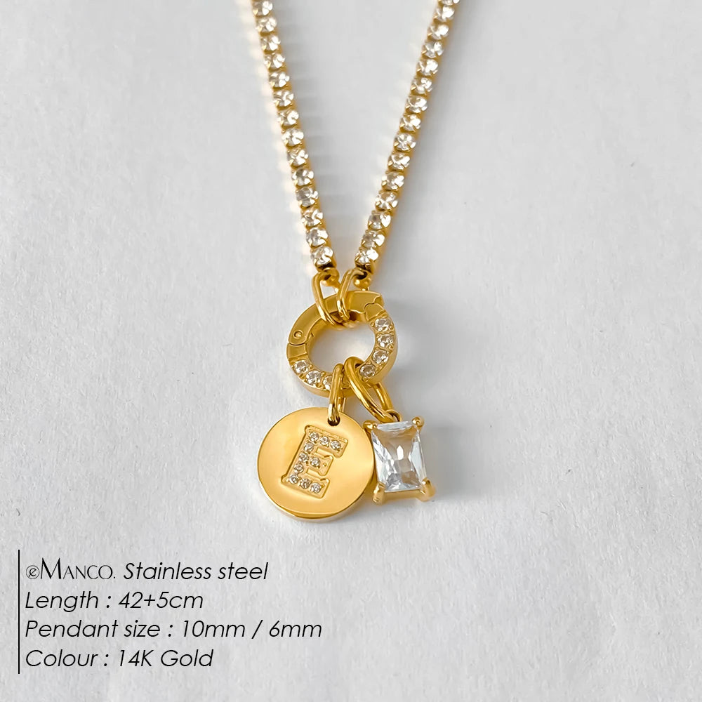Gold-Plated Initial Letter Necklace – Zircon A-Z Pendant