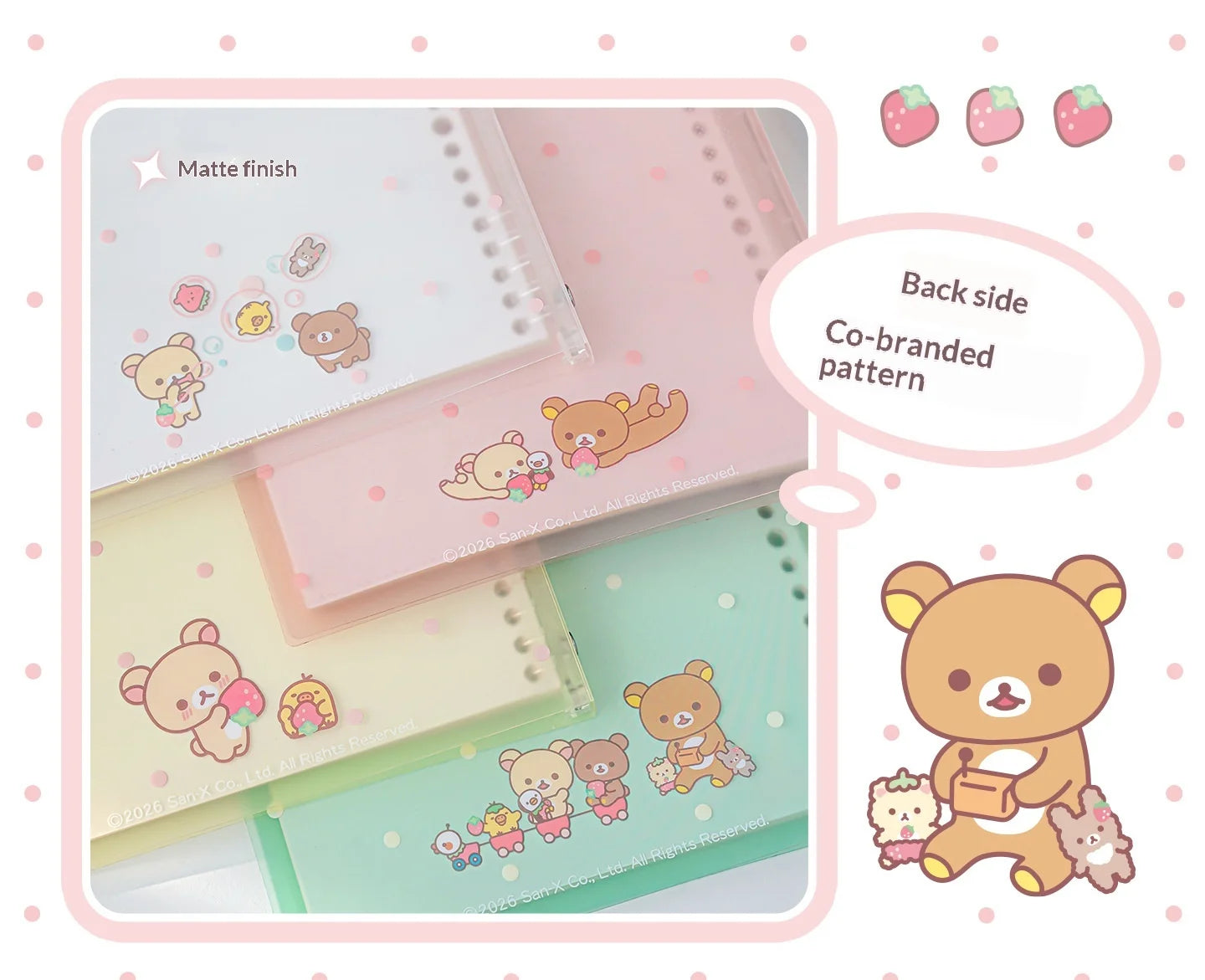 Rosyposy Korilakkuma Strawberry B5 Loose Leaf Notebook Soft Cover Cute Journal For Daily Study Writing Note Taking