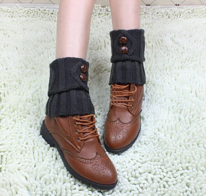 Women's Knit Boot Cuffs, Short Leg Warmers with Buttons