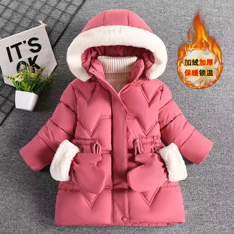 Girls' Hooded Winter Coat with Belt - Plush Lined Heavy Jacket