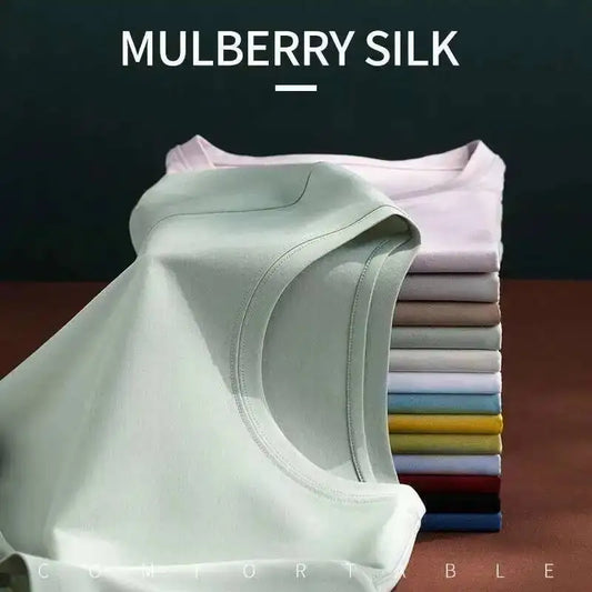 Women's Luxury Mulberry Silk Cotton T-Shirt – Loose Round Neck Short Sleeve Solid Basic Top