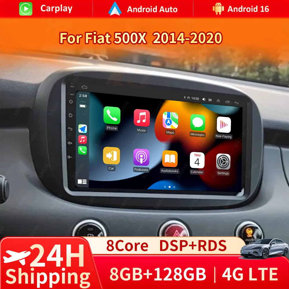 Car Stereo with Apple CarPlay & Android Auto, Compatible with Fiat 500X (2014-2020)
