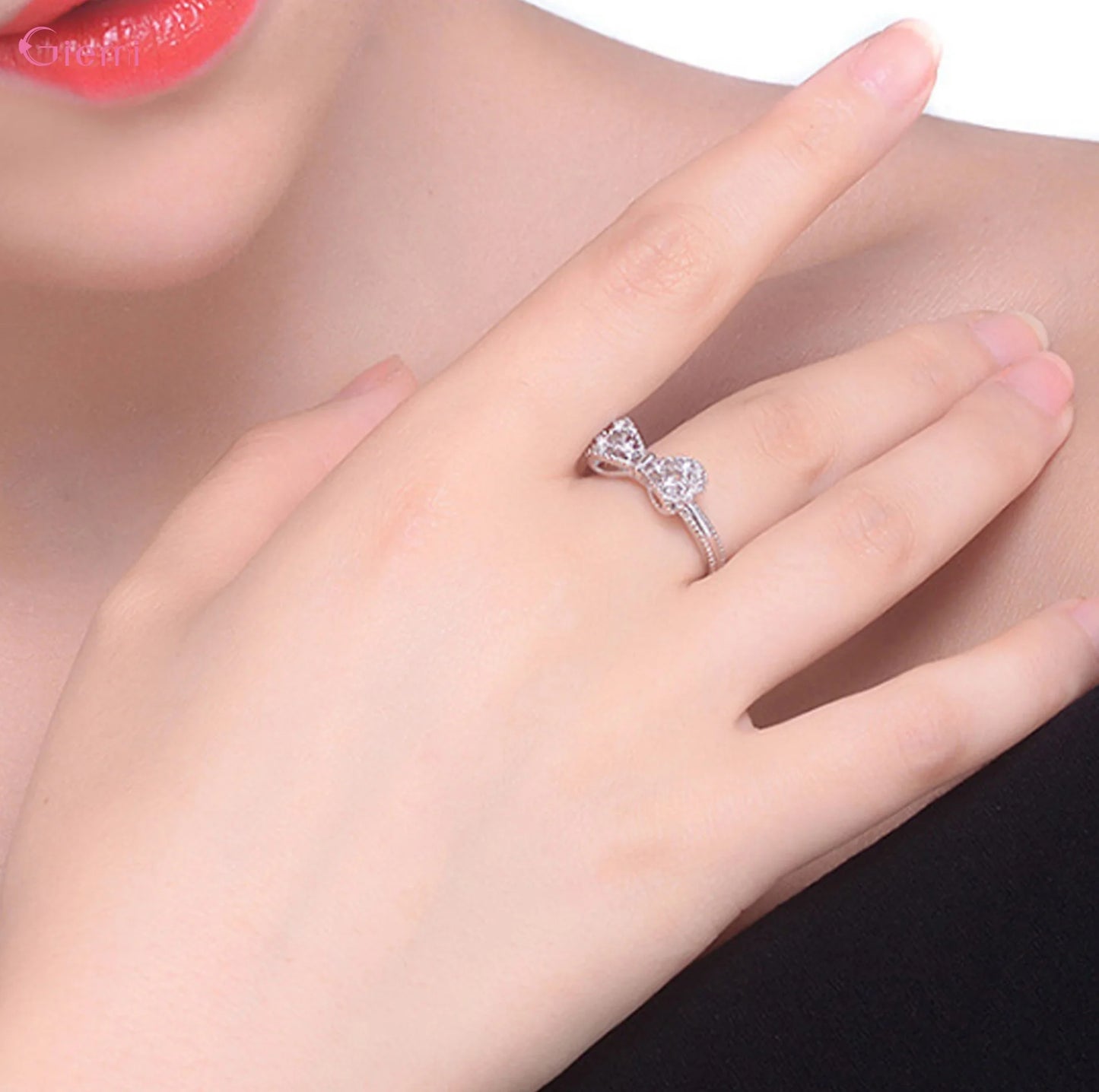 925 Sterling Silver Bow Knot Cubic Zirconia Ring for Women