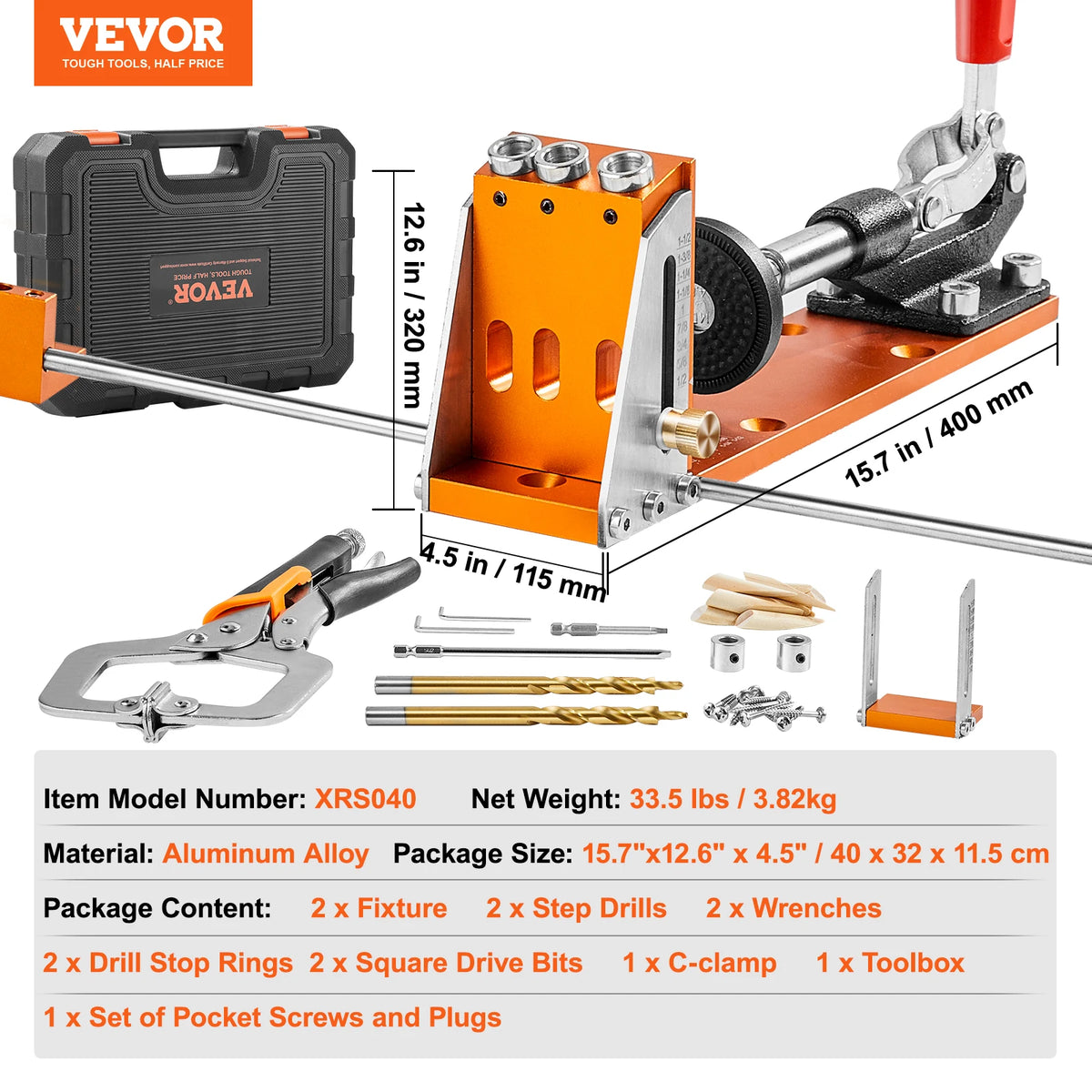 30 Pc Pocket Hole Jig Kit with Step Drill, Wrench & Stop Rings