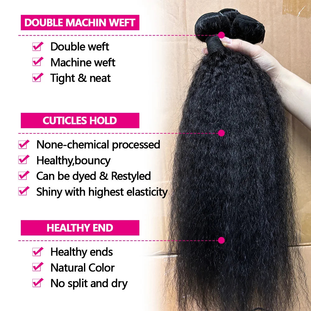 12A Kinky Straight Bundles Human Hair 100 Human Hair Yaki Straight Bundle 20 22 24 Inch Human Hair Bundles 3-5 Days Delivery