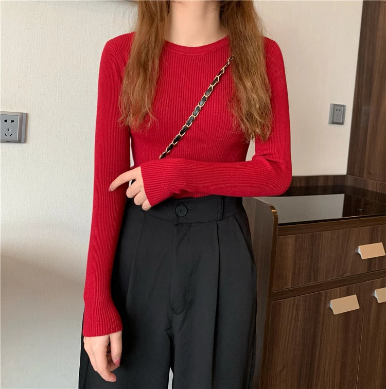 Women's Basic Knit Pullover — Stretch Crew Neck Jumper