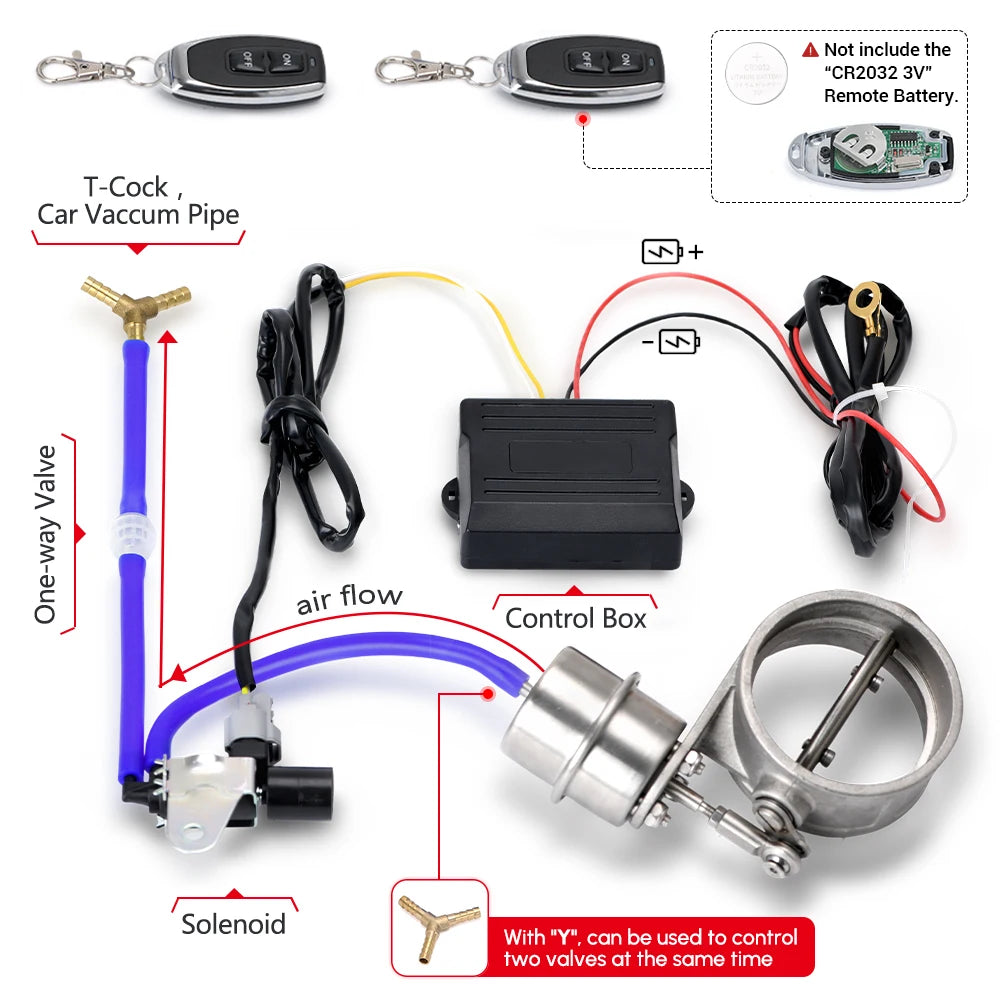 Stainless Steel 2.5" 3" 3.5" IN/OUT Tip On Single Exhaust Muffler Dump Valve Exhaust Cutout with Wireless Remote Controller Set
