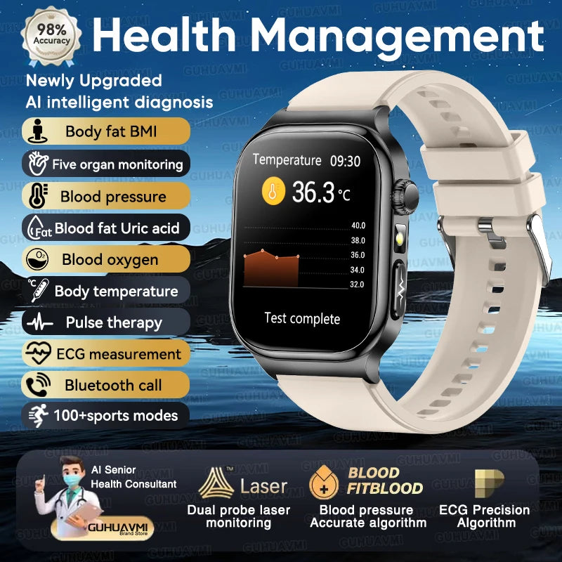 2026 ECG+PPG Health Smart Watch – Uric Acid, Blood Lipids, Blood Pressure & Bluetooth Call | Men & Women